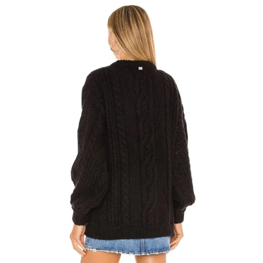 For Love & Lemons Black Amaryllis Oversized Floral Button Down Cardigan